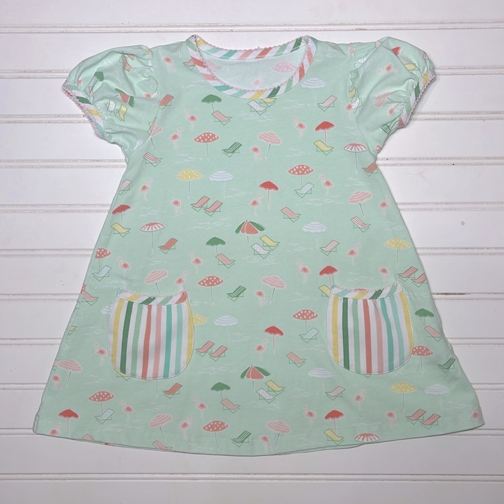 SERENDIPITY by SHRIMP & GRITS VGUC Beach Chair Flamingo Puffed Sleeve Dress